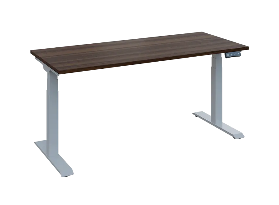 Fleximax 27-16 výškově nastavitelný stůl, kovová podnož stříbrná, deska 25 mm, široký 1600 mm, ořech královský